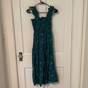 Hill House Ellie Nap Dress Green Botanical Space Print Size Medium